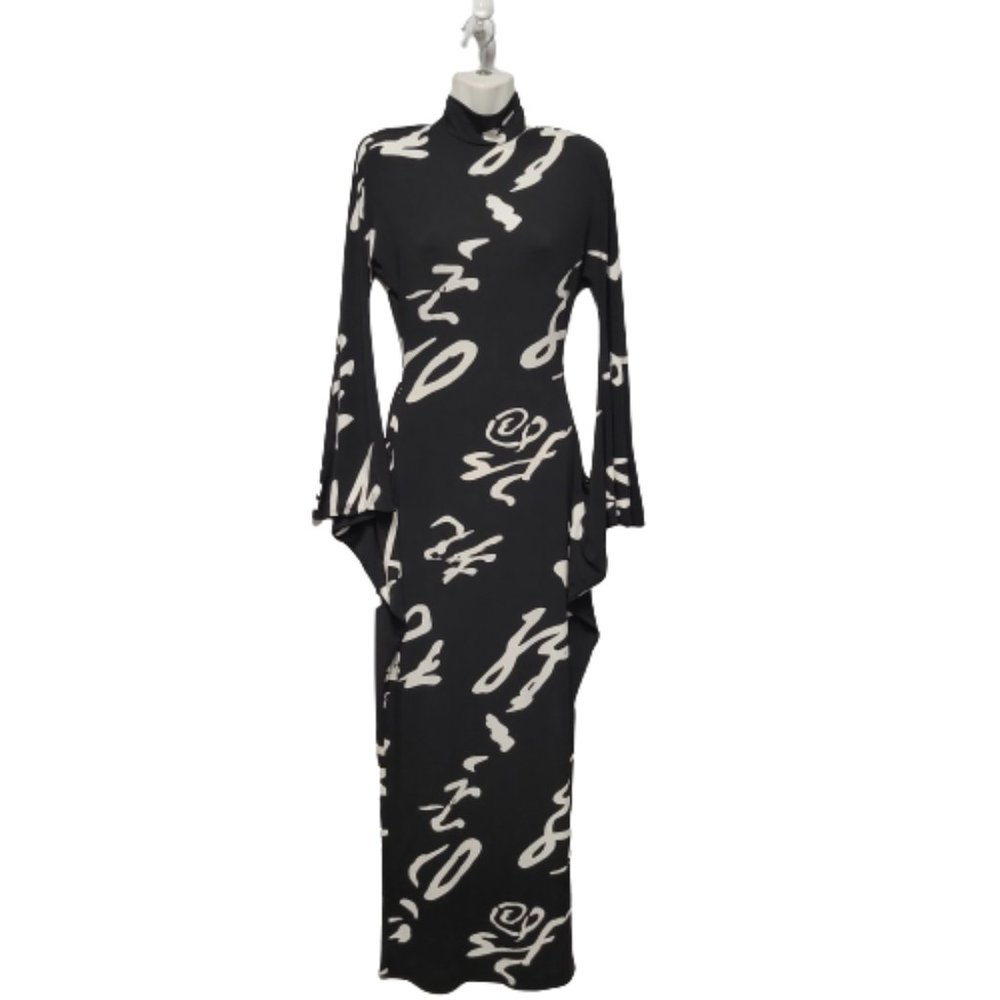 Black and White Gown Bodycon Figure Hugging Maxi Long Dress - Sizes S, M - NEW